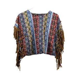 My Michelle Girls' Multicolored Printed Fringed Blouse Youth Size Medium